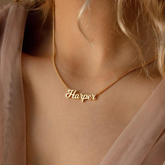 European and American new stainless steel name necklace, fashionable gold-plated necklace, collarbone chain, custom name necklace, neck chain