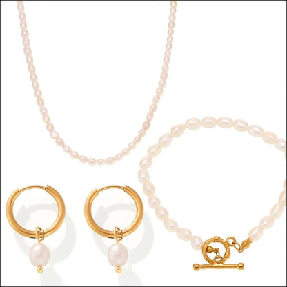 Pearl Necklace, Bracelet and Earrings 4-Piece Jewelry Set